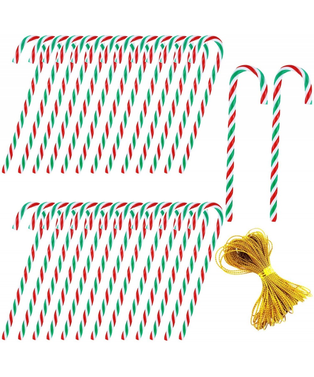 28 Pieces Christmas Candy Cane Ornaments Plastic Red White Green Christmas Ornament Embellishment with A roll of Gold Thread ...