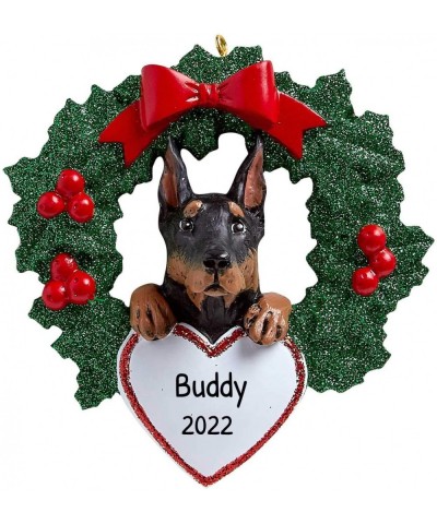 Personalized Doberman Pinscher with Wreath Christmas Tree Ornament 2020 - Fluffy Dog Pure Love Guard Athletic Cropped Dock En...