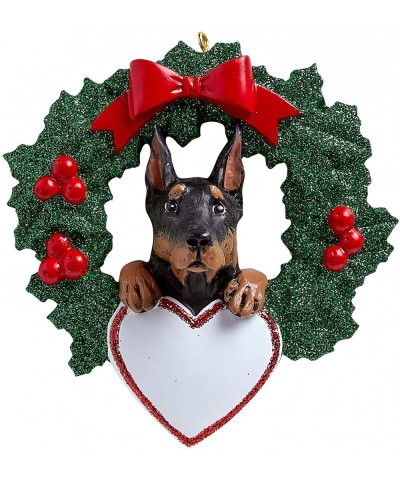 Personalized Doberman Pinscher with Wreath Christmas Tree Ornament 2020 - Fluffy Dog Pure Love Guard Athletic Cropped Dock En...