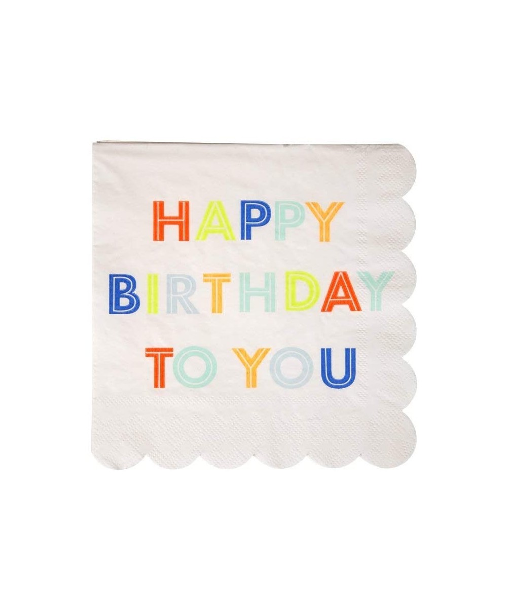 Neon Happy Birthday Square Paper Napkins - Disposable Party Supplies- For Birthday Parties- Large 6.5 x 6.5 Inch Size- 20 Cou...