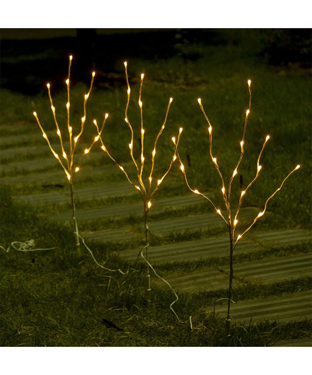 3PK 30" Lighted Pathway Light White Willow Twig Branches with 60 LED Warm White Waterproof Plug in for Outdoor and Indoor Dec...