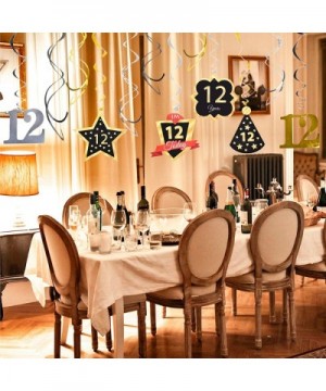 Ushinemi 12th Birthday Party Decorations- 12 Birthday Hanging Swirl Streamers Decor- Gold Silver and Black- 12pcs - 12th Hang...