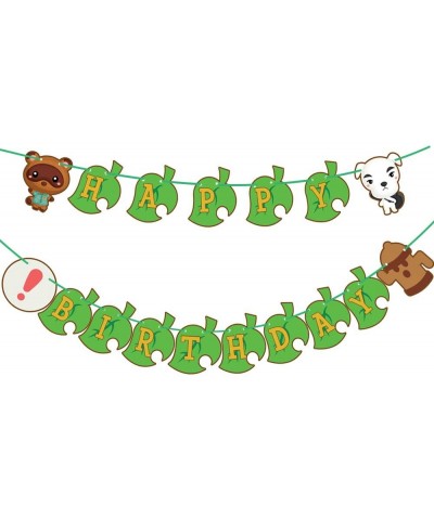 Animals inspired Cross Birthday Party Banner-Video game Theme Party Supplies Animal and Green Leaf Banner for Happy Birthday ...