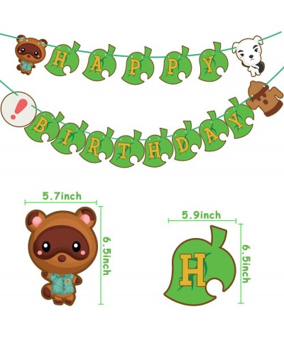 Animals inspired Cross Birthday Party Banner-Video game Theme Party Supplies Animal and Green Leaf Banner for Happy Birthday ...