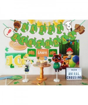 Animals inspired Cross Birthday Party Banner-Video game Theme Party Supplies Animal and Green Leaf Banner for Happy Birthday ...