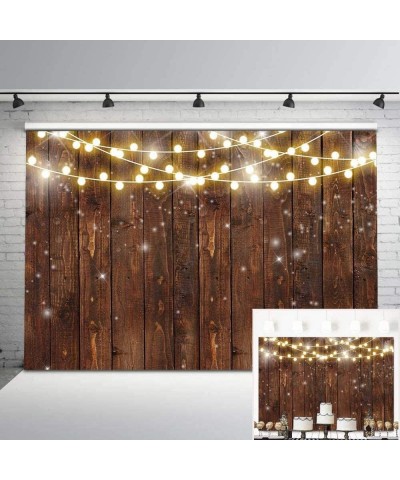 New Rustic Wood Photography Backdrop Shinning Lights Vintage Wooden Backdrops 250x180cm Rustic Wedding Birthday Baby Shower B...