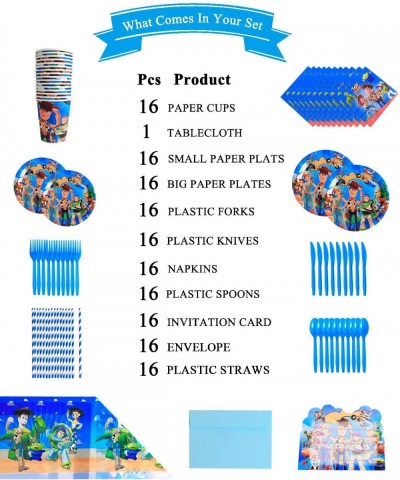 Toy Story 4 Birthday Party Supplies- 16 Serves Set Including Invitations Card- Napkins- Plates- Cups- Knives- Forks- Spoons- ...