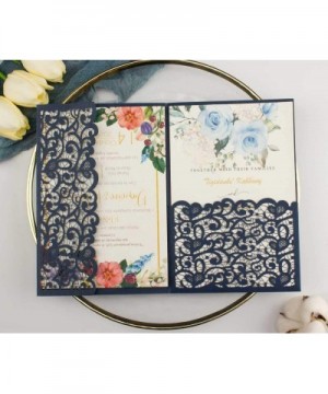 25 sets 5X7 Dark Navy Blue Tri Fold Wedding Invitations Cards With Envelopes Inserts for Bridal Shower Birthday - dark navy b...