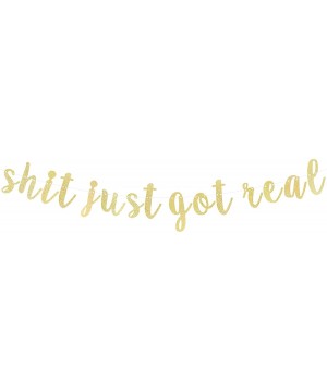 Shit Just Got Real Gold Glitter Cursive Script Bunting Banner Funny Wedding Anniversary Bachelorette Party Decoration Sign - ...