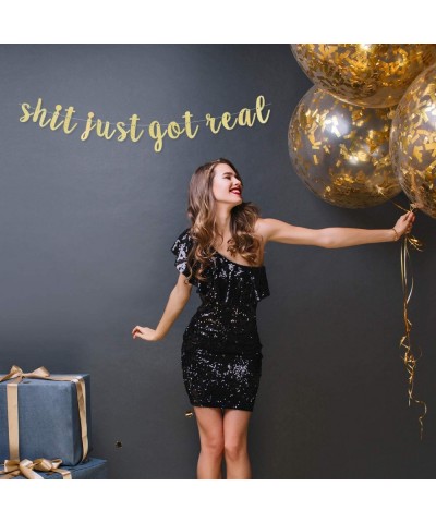 Shit Just Got Real Gold Glitter Cursive Script Bunting Banner Funny Wedding Anniversary Bachelorette Party Decoration Sign - ...