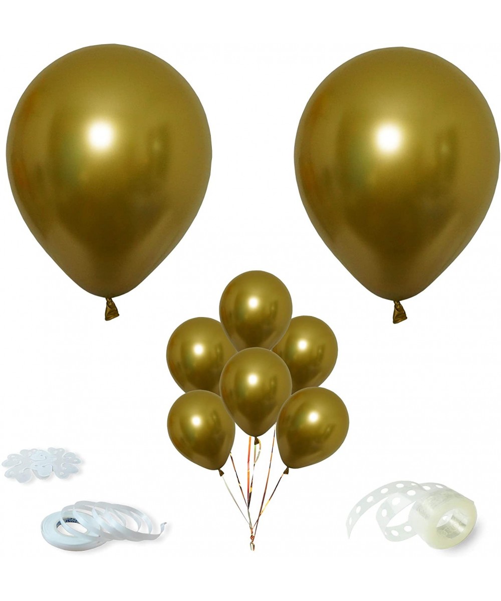 Gold Balloons - 12 inches Chrome Gold Latex Balloons (Pack of 50)- Very Thick (32g/pc) Helium Grade + Balloon Garland Strip w...