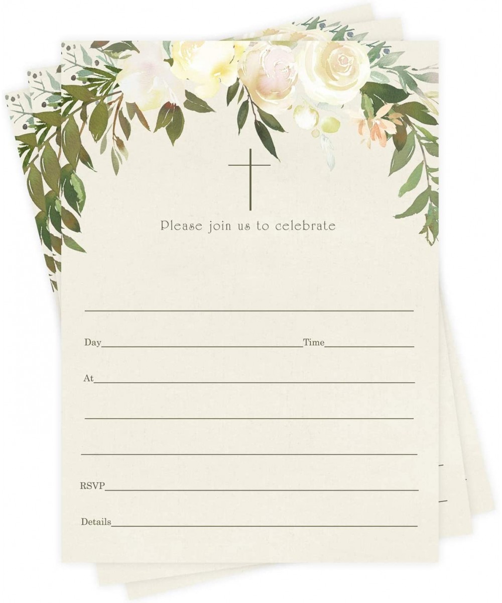 Greenery Baptism Invitations (25 Pack) Fill in Blank Cards for Christening Naming Ceremony Dedication Kids Confirmation Teen ...