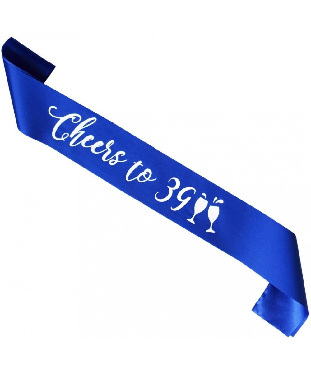 Blue Cheers to 39 Years Birthday sash- Men or Woman 39th Birthday Gifts Party Supplies- Royal Blue Party Decorations - C318TI...