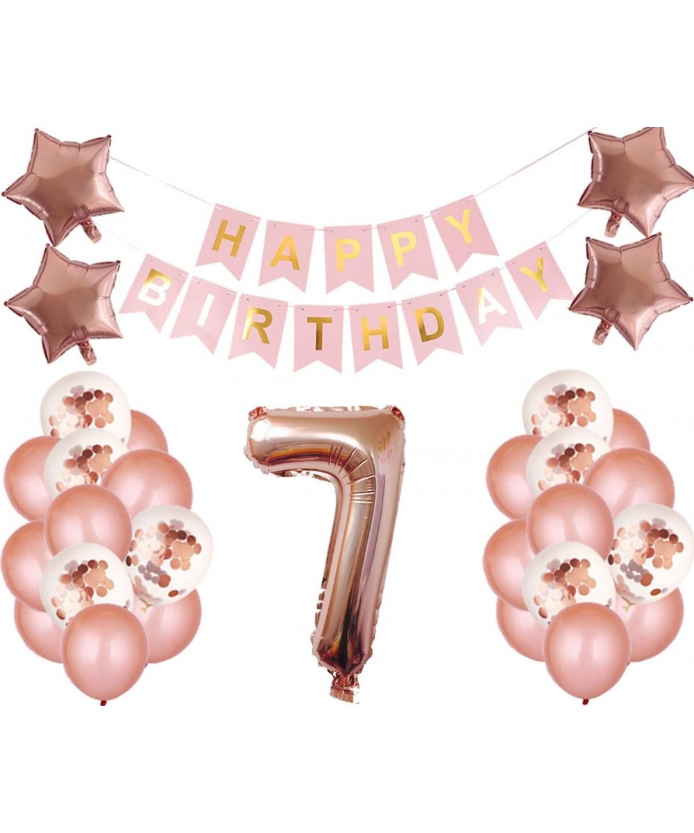 7th Birthday Party Decorations Kit Happy Birthday Banner with Number 7 Birthday Balloons for Birthday Party Supplies 7th Rose...