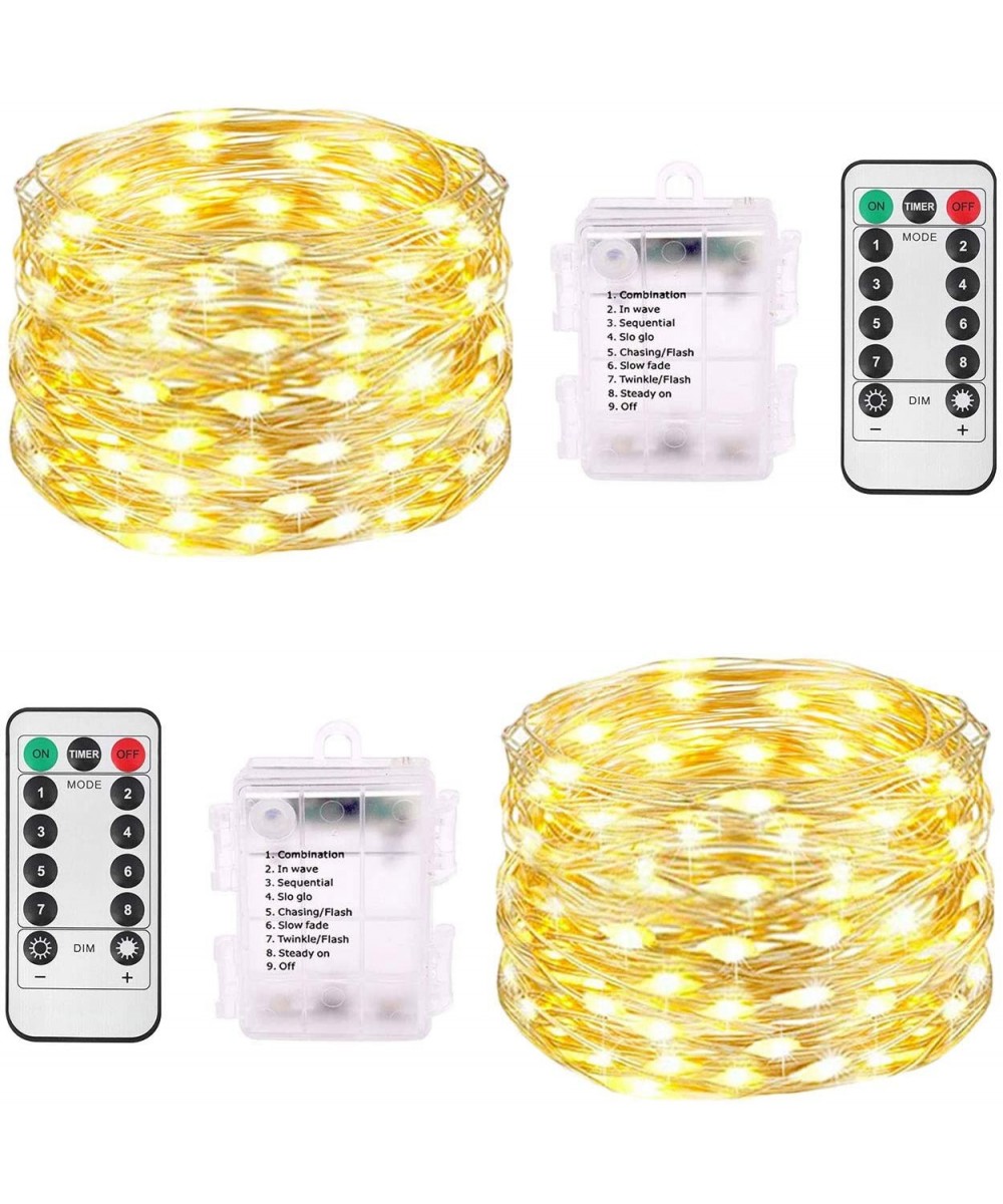 2 Pack Warm White Fairy Lights Battery- 200 LED 65.6ft Remote Control Fairy String Lights- 8 Modes Timer Fairy Lights for Ind...