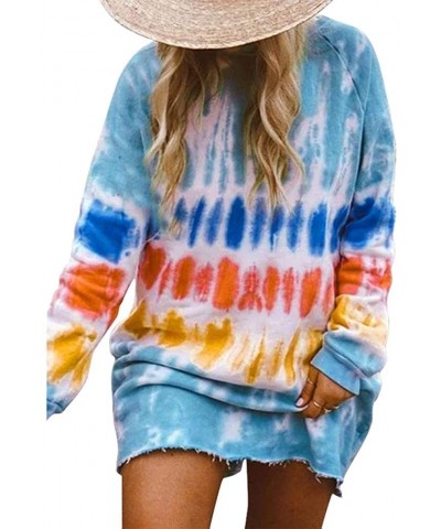 Women's Tie-Dye Sweatshirts Oversized Long Sleeve Crewneck Loose Casual Mini Dress - Blue - CV19EIXW7LK $20.00 Party Packs