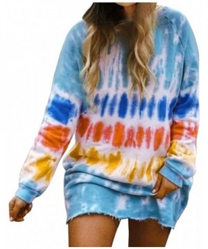 Women's Tie-Dye Sweatshirts Oversized Long Sleeve Crewneck Loose Casual Mini Dress - Blue - CV19EIXW7LK $20.00 Party Packs