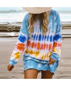 Women's Tie-Dye Sweatshirts Oversized Long Sleeve Crewneck Loose Casual Mini Dress - Blue - CV19EIXW7LK $20.00 Party Packs