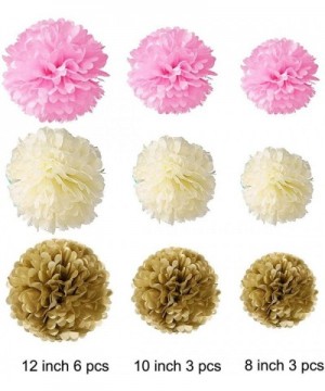 Tissue Paper Pom Poms Flowers for Wedding Birthday Party Baby Shower Decoration 12 pieces - Pink- Ivory White and Gold - Pink...