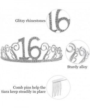 16th Birthday Decorations Party Supplies Birthday Tiara and Sash Black Glitter Satin Sash and Crystal Tiara Birthday Crown fo...