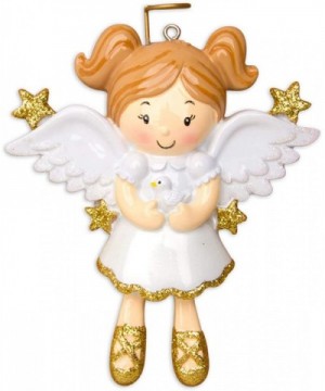 Personalized Angel with Dove Christmas Tree Ornament 2020 - Cute Beautiful Pixie Gold White Dress Wings Halo Prayer Heaven Me...