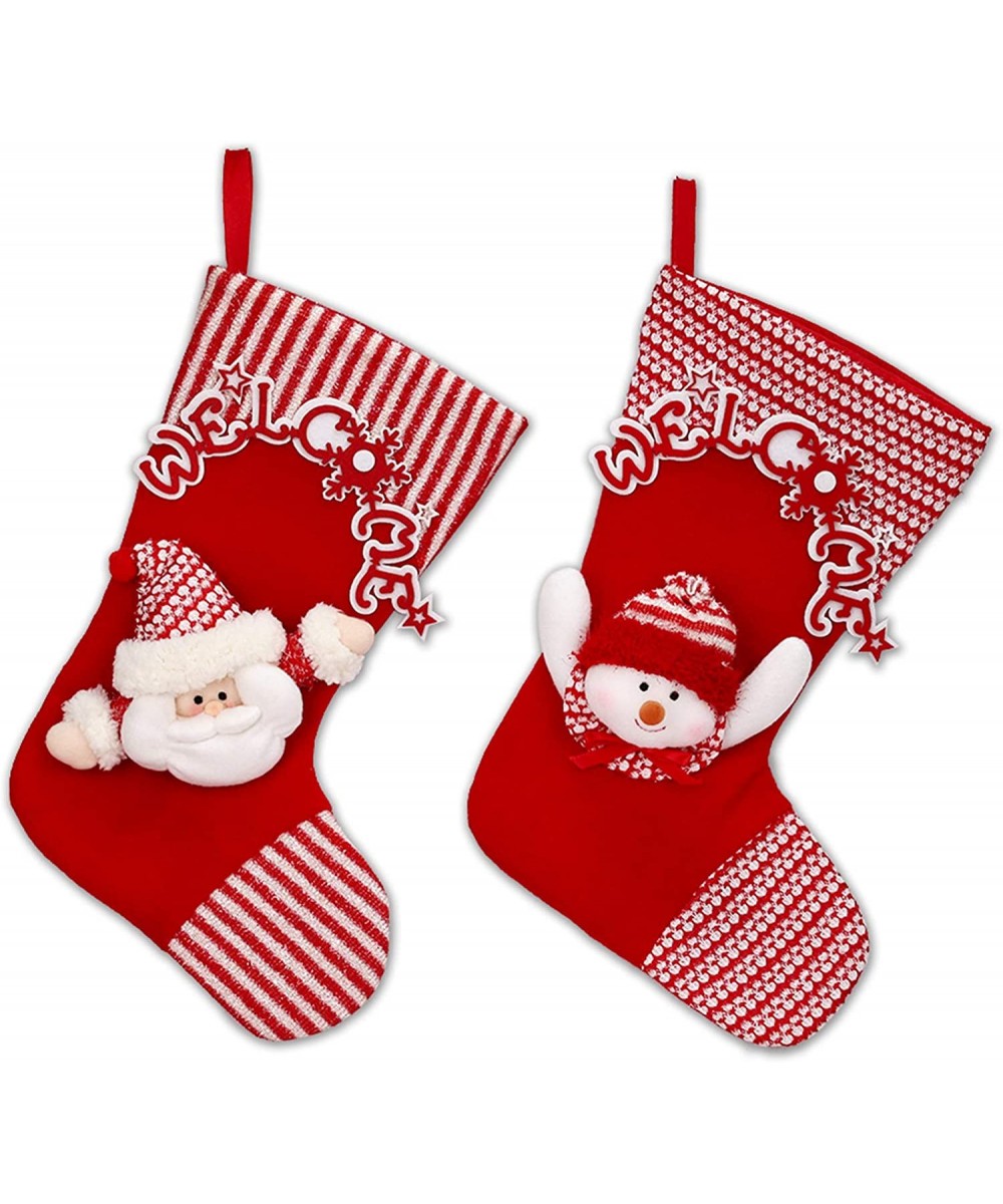 Big Christmas Stockings 18"- Set of 2 Xmas Character 3D Plush- Innovative Cute Santa Snowman with Welcome Hanging Stockings- ...