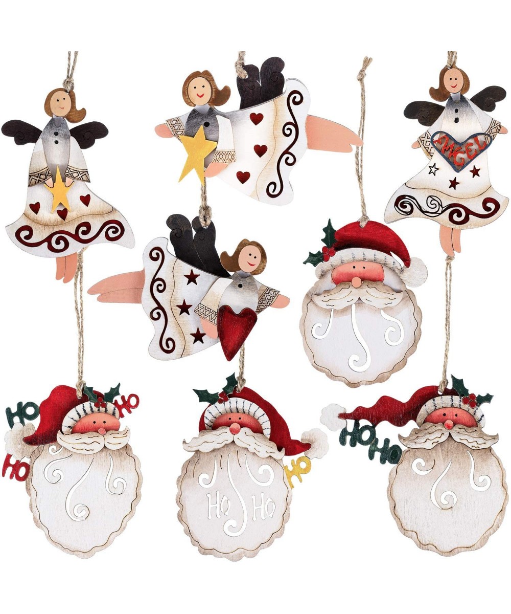 8 Pieces Christmas Ornaments Santa Angel Christmas Tree Wooden Hanging Ornaments Decorations Pendants for Christmas Party Dec...