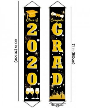 Graduation Porch Sign Set- Congrats Grad Class of 2020 Home for Outdoor Indoor- Black Gold Hanging Banner Yard Porch Decor Pa...