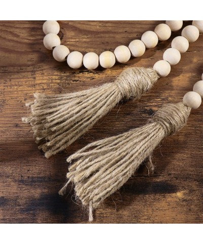 Natural Wooden Beads Garland with Tassels Farmhouse Beads Rustic Country Decor Prayer Beads- 2 Pack - CS18SCW4MMD $14.60 Tinsel