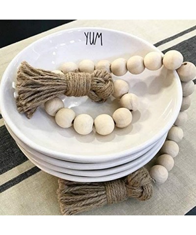 Natural Wooden Beads Garland with Tassels Farmhouse Beads Rustic Country Decor Prayer Beads- 2 Pack - CS18SCW4MMD $14.60 Tinsel