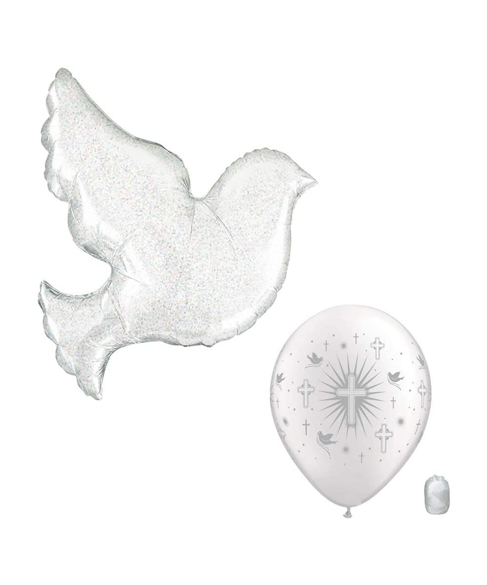 34" Pearl Dove Foil Mylar Balloon & 11" White Cross & Doves Latex Balloon Bundle - C318N76KMW3 $10.74 Balloons