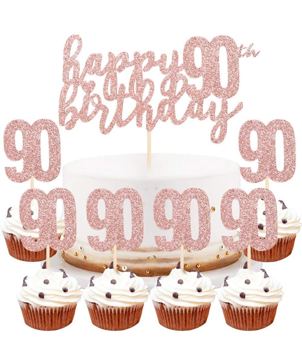 Happy Birthday Cake Topper Rose Gold 90th Birthday Happy Cake Topper Digital 90 Paper Cup Cake Topper Birthday Party Decorati...