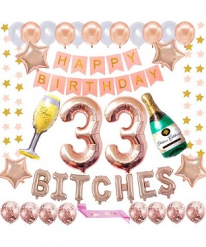 Rose Gold 33RD birthday Party Supplies Kit Pink Happy Birthday Banner Sash Foil Party Balloons For Women Or Girl 33RD Birthda...