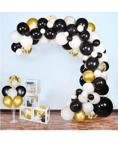 Black White Balloon Garland 129 Pcs Black Balloon Garland Kit with Gold Confetti and Metallic Gold Balloons for Wedding Baby ...