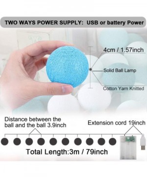 Cotton Ball String Lights - 3M 20LED Blue/White Ball String Lights- Battery or USB Powered Cotton Ball String Light Indoor De...