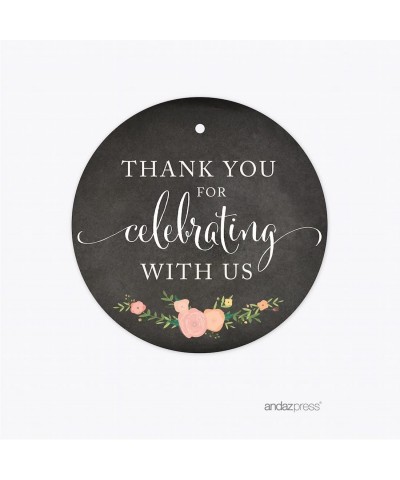 Chalkboard Floral Party Wedding Collection- Round Circle Gift Tags- Thank You for Celebrating with US- 24-Pack - Tags Round T...