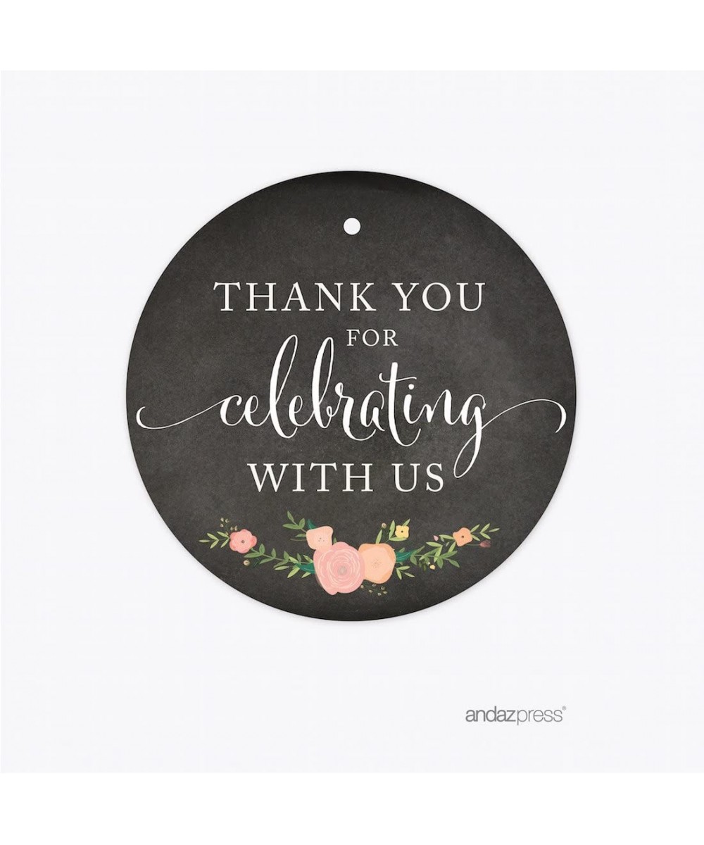 Chalkboard Floral Party Wedding Collection- Round Circle Gift Tags- Thank You for Celebrating with US- 24-Pack - Tags Round T...