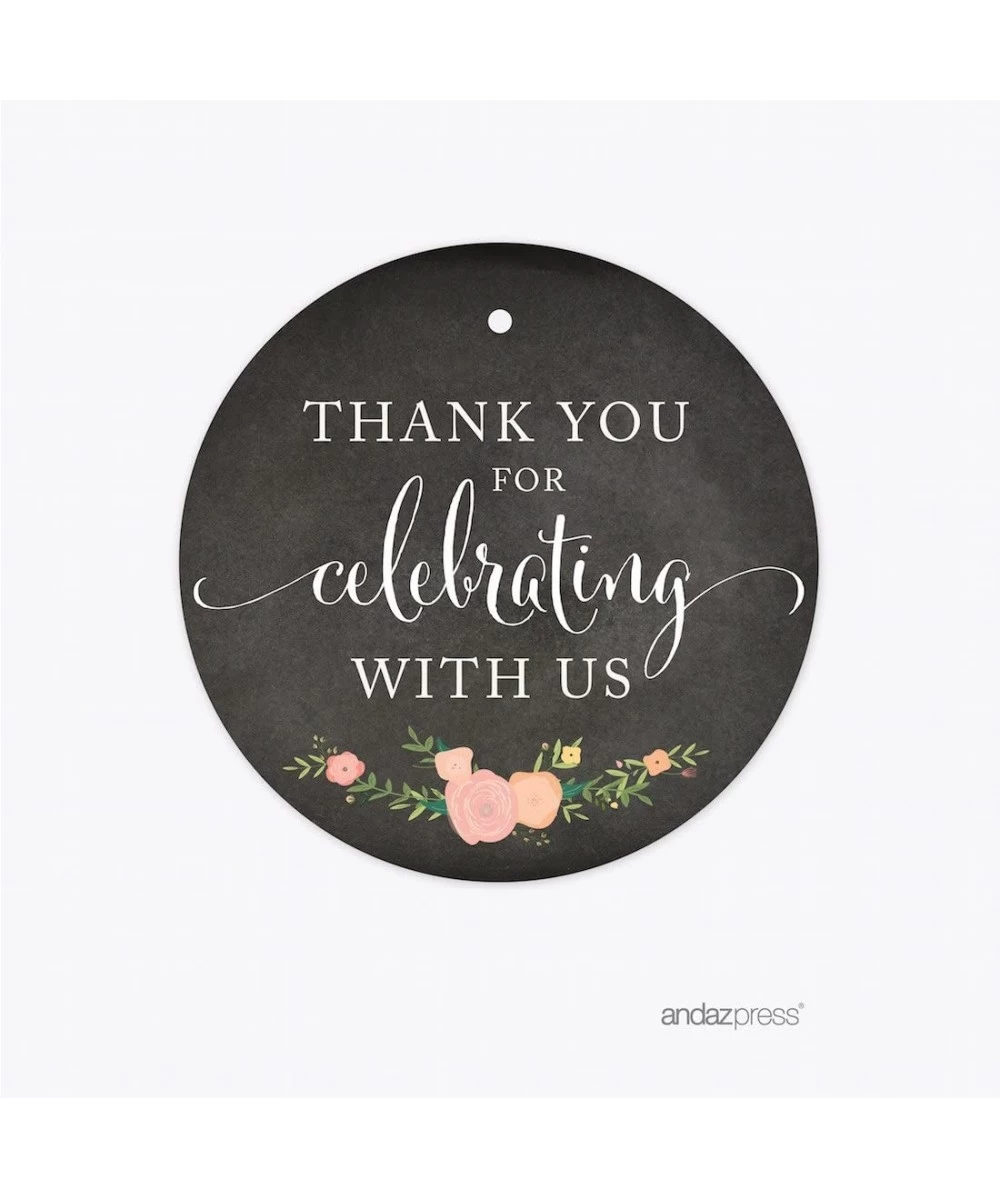 Chalkboard Floral Party Wedding Collection- Round Circle Gift Tags- Thank You for Celebrating with US- 24-Pack - Tags Round T...