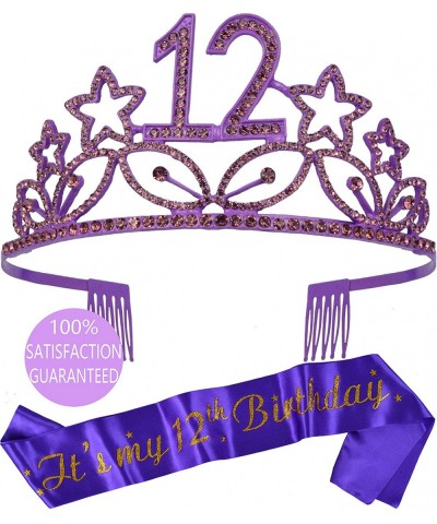 12th Birthday Gifts for Girl- 12th Birthday Tiara and Sash Purple- HAPPY 12th Birthday Party Supplies- 12 & Fabulous Glitter ...