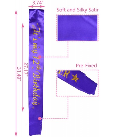 12th Birthday Gifts for Girl- 12th Birthday Tiara and Sash Purple- HAPPY 12th Birthday Party Supplies- 12 & Fabulous Glitter ...