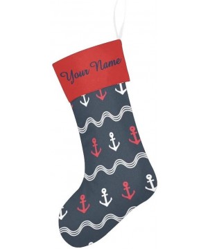 Christmas Stocking Custom Personalized Name Text Nautical Anchor Navy for Family Xmas Party Decor Gift 17.52 x 7.87 Inch - Mu...