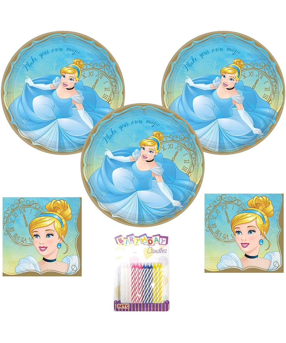 Princess Cinderella Party Supplies Party Supplies Pack Serves 16 9" Plates and Luncheon Napkins with Birthday Candles (Bundle...