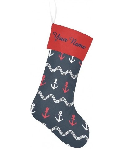 Christmas Stocking Custom Personalized Name Text Nautical Anchor Navy for Family Xmas Party Decor Gift 17.52 x 7.87 Inch - Mu...