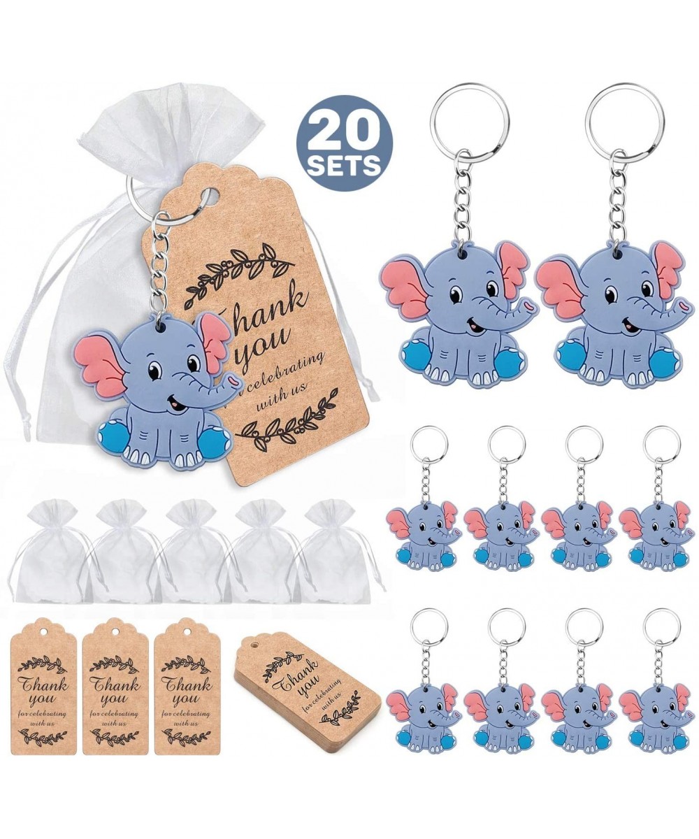 20 Pcs Baby Shower Return Favors for Guests- Blue Baby Elephant Keychains + Thank You Kraft Tags + Organza Bags for Elephant ...