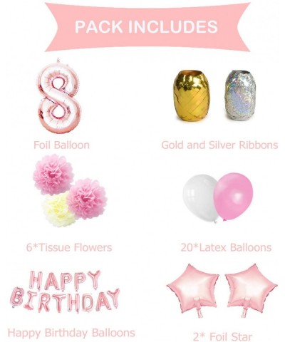 Birthday Decorations Set - Pink Gold 8th Happy Birthday Party Decorations Kit for Girls Giant Number 8 Helium Balloons Ribbon...
