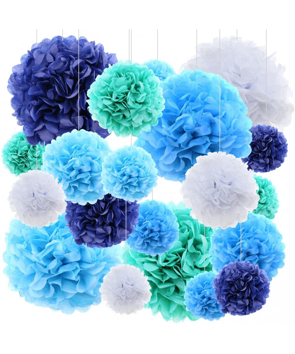 Blue Tissue Paper Pom Poms Flowers Party Decorations Backdrop- 20 pcs - blue - CR184G60IUR $11.54 Banners & Garlands
