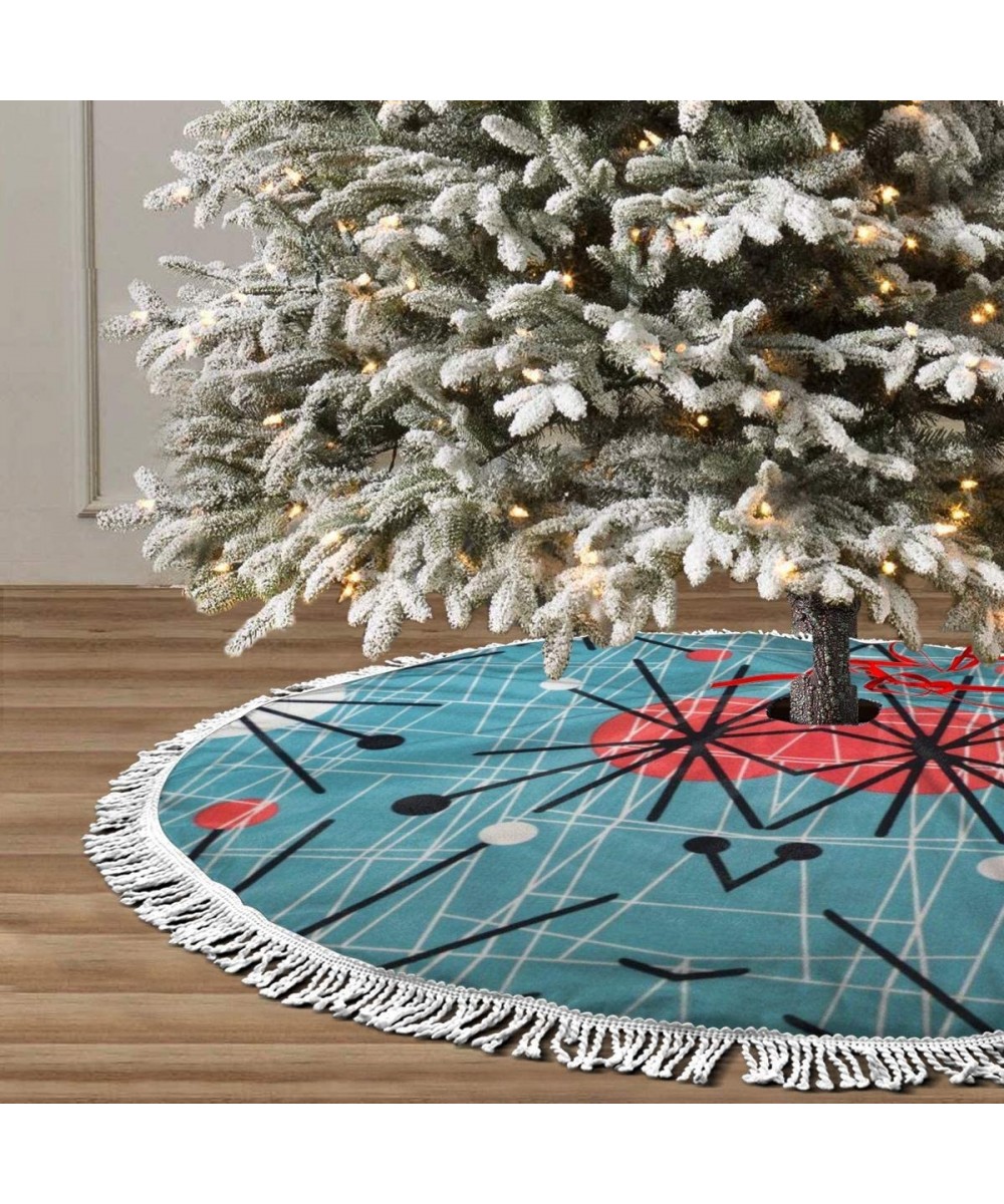 Xmas Tree Skirt 48" Inch-Mid-Century Modern Partten White Tassel Edge Country Christmas Tree Skirts for Party Holiday Decorat...