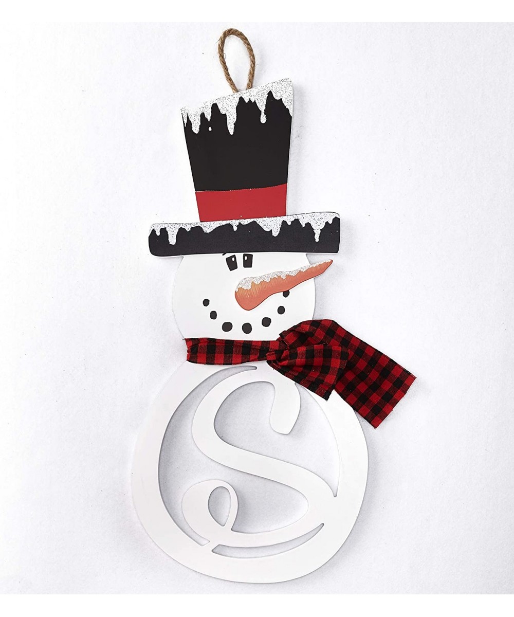 Snowman Monogram Hanger Plaque - Christmas Door Art Accent - S - White S - C918A0LN09R $16.03 Wreath Hangers