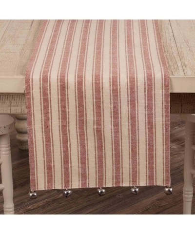 Sleigh Bells Ring Ticking Stripe Table Runner- 36" Long- Farmhouse Christmas Red & Cream w/Bells- Christmas- Country Holiday ...