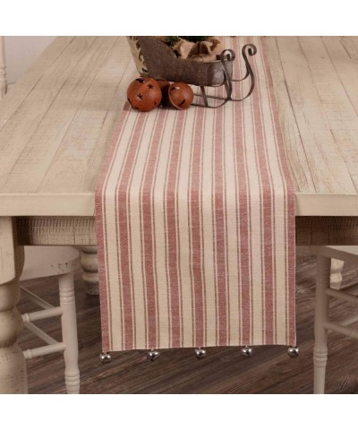 Sleigh Bells Ring Ticking Stripe Table Runner- 36" Long- Farmhouse Christmas Red & Cream w/Bells- Christmas- Country Holiday ...